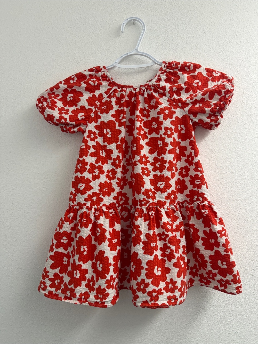Zara Girls Red Floral Puff-Sleeve ruffle summer Dress size 4-5